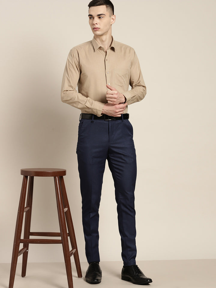 Men Brown Solid Linen Cotton Slim fit Formal Shirt