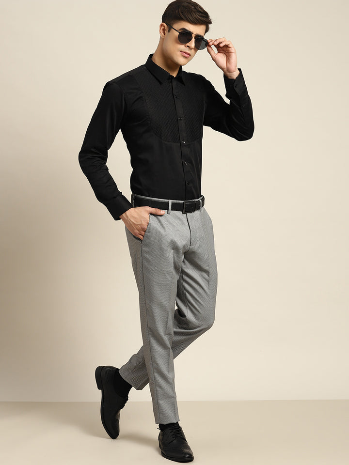 Men Black Solid Pure Cotton Slim fit Tuxedo Party Shirt