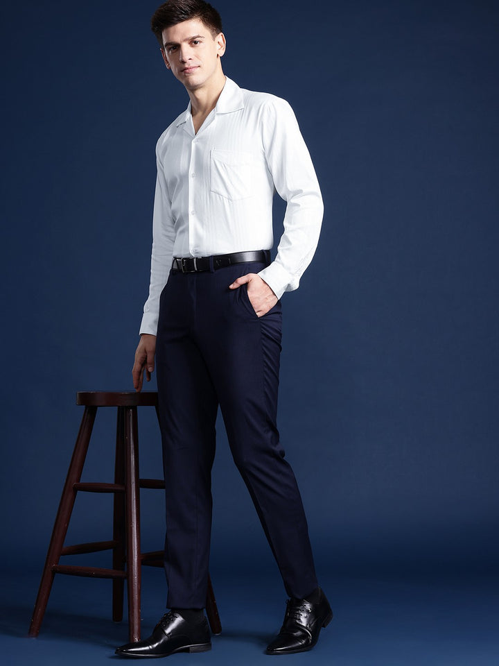 Men White Solid Cotton elastane Relaxed Fit Formal Shirt