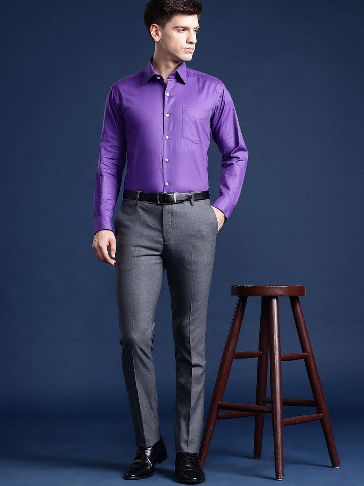 Men Purple Solid Pure Cotton Slim Fit Formal Shirt
