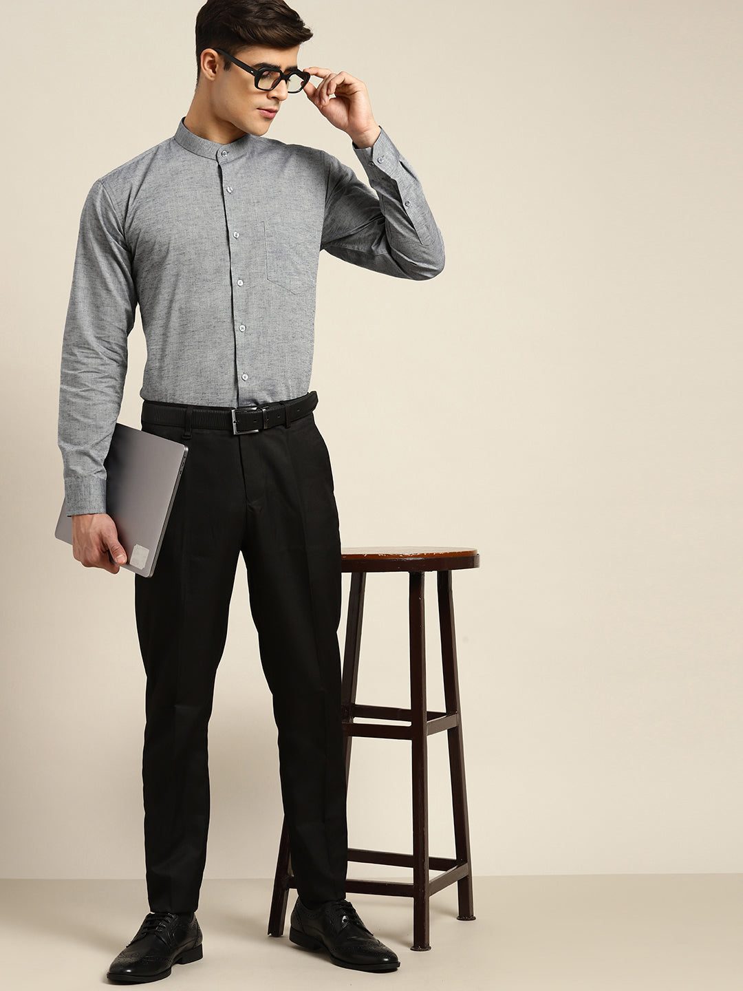 Men Grey Solid Pure Cotton Slim fit Formal Shirt