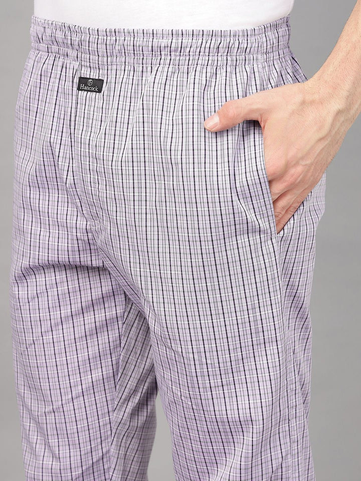 Hancock Men Lavender Check Pure Cotton Relaxed Fit Night Wear Night Suit
