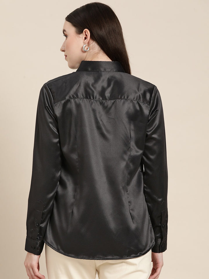 Women Black Solid Satin Formal Shirt