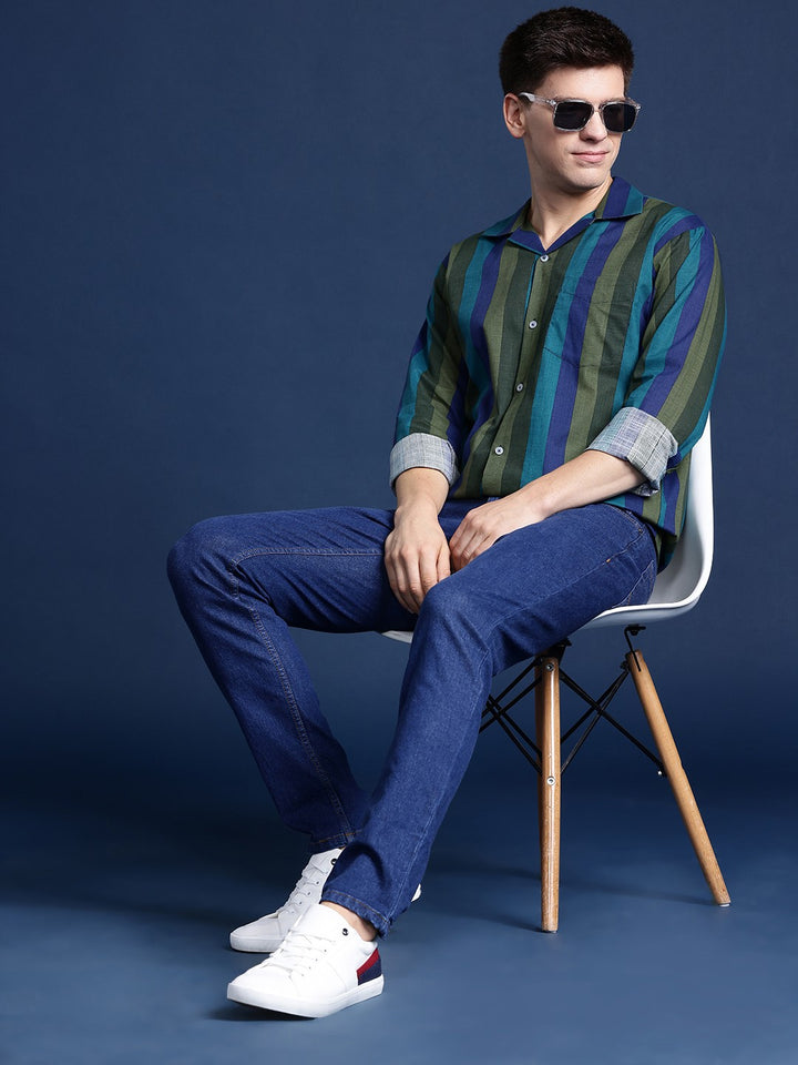 Men Green Checked Pure Cotton Relaxed Fit Casual Shirt