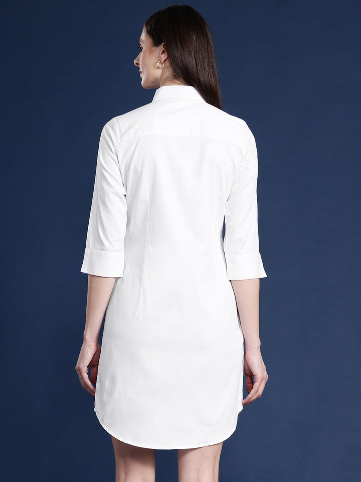 Women White Solid Pure Cotton Regular Fit Formal Shirt Dress