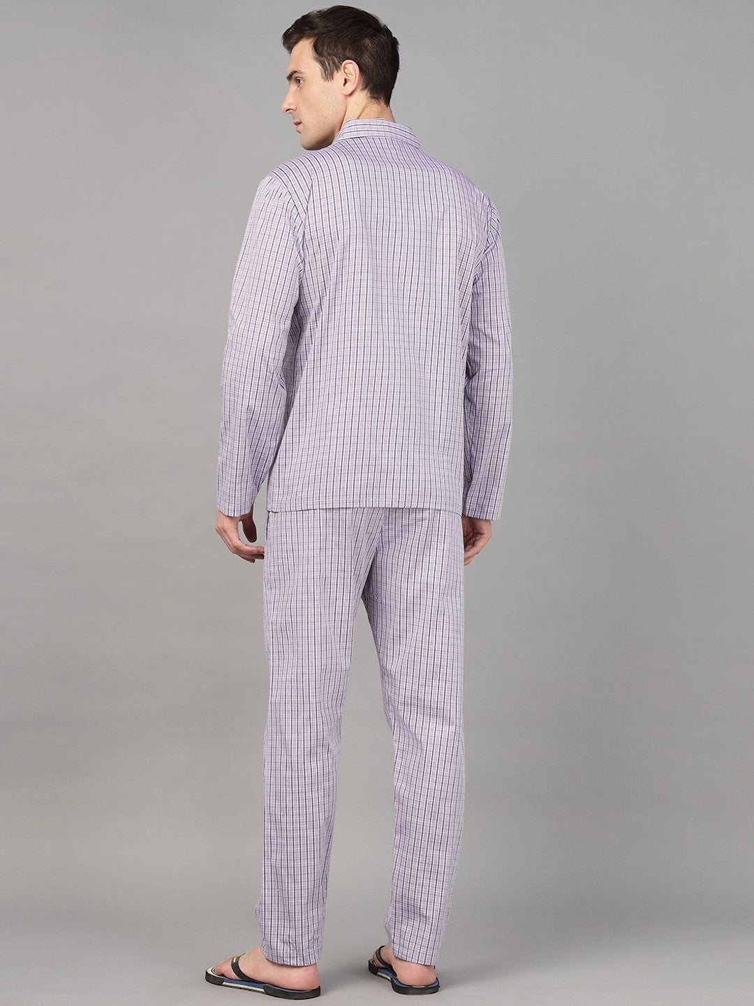 Hancock Men Lavender Check Pure Cotton Relaxed Fit Night Wear Night Suit