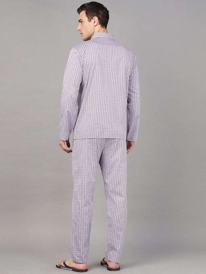 Hancock Men Lavender Check Pure Cotton Relaxed Fit Night Wear Night Suit