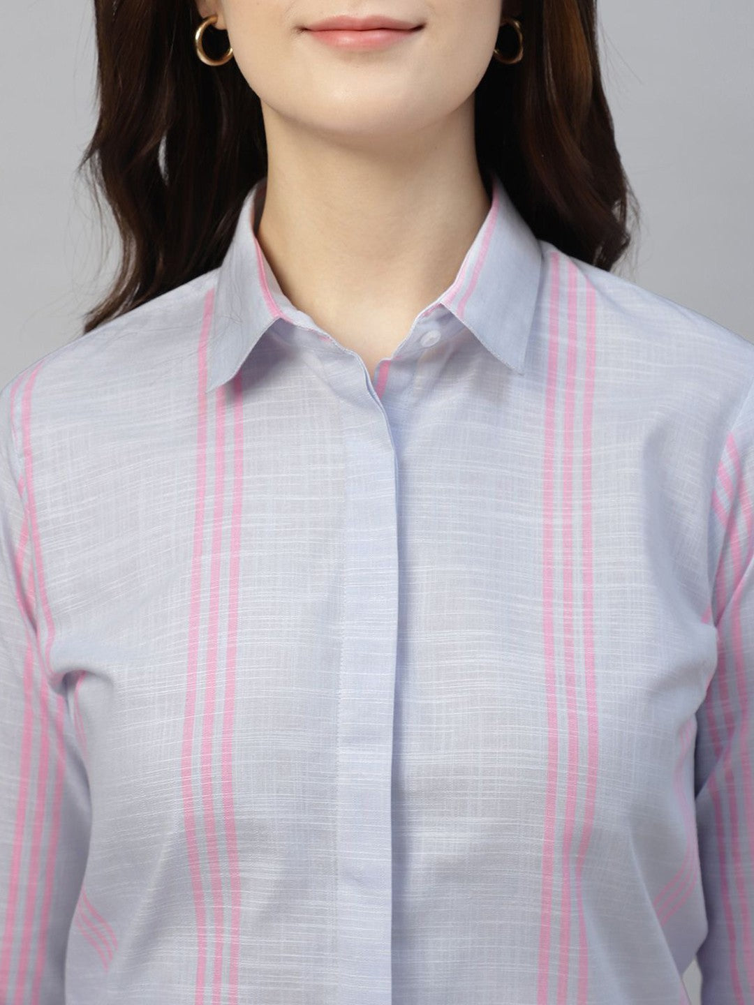 Hancock Women Blue Stripe Pure Cotton Regular Fit Formal Shirt