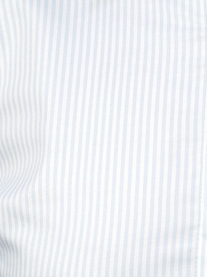 Hancock Women White & Blue Stripe Pure Cotton Regular Fit Formal Shirt