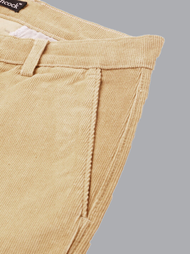 Men Khaki Solid Cotton cotton stretch corduroy Slim Fit Formal Trouser