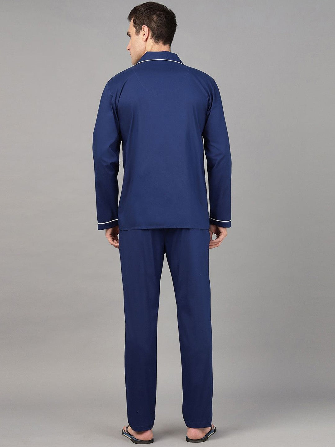 Hancock Men Royal Blue Solid Pure Cotton Relaxed Fit Night Wear Night Suit