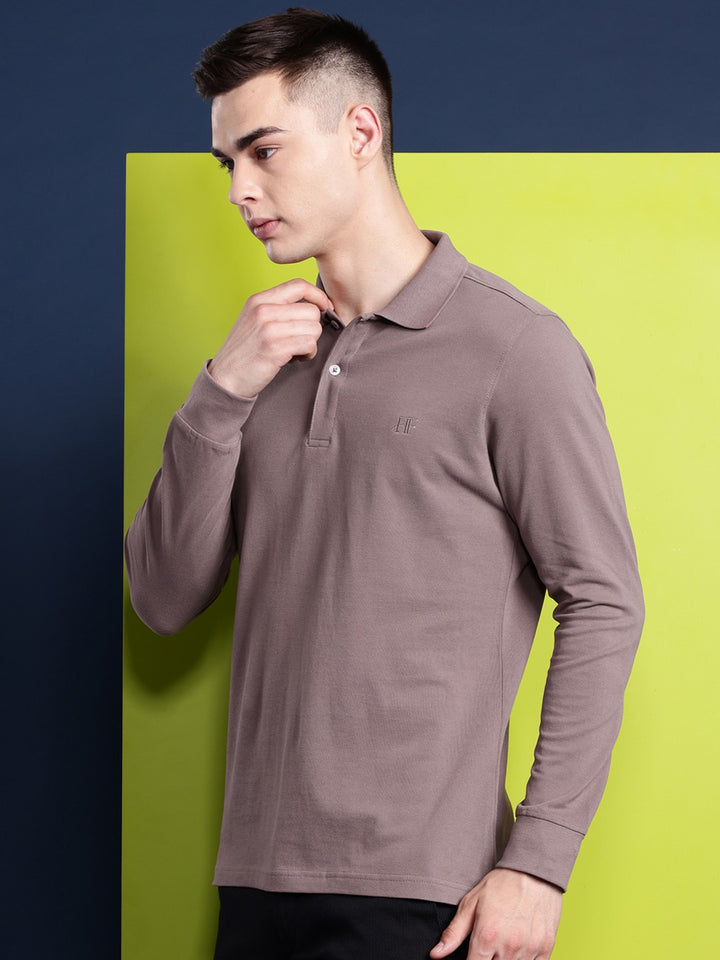 Men Dust yMauve Solid Pure Cotton Slim Fit T-Shirt
