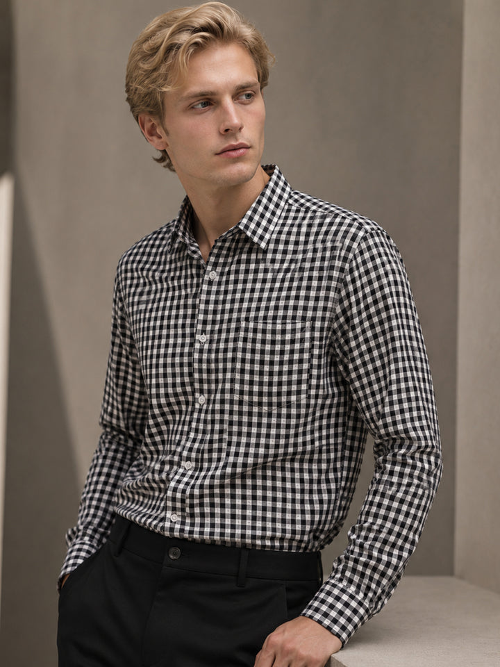 Men Black Checks Slim Fit Pure Cotton Formal Shirt