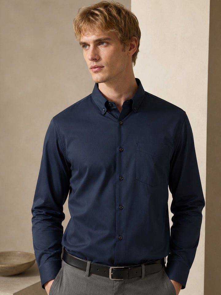 Men Navy Solid Pure Cotton Slim Fit Formal Shirt