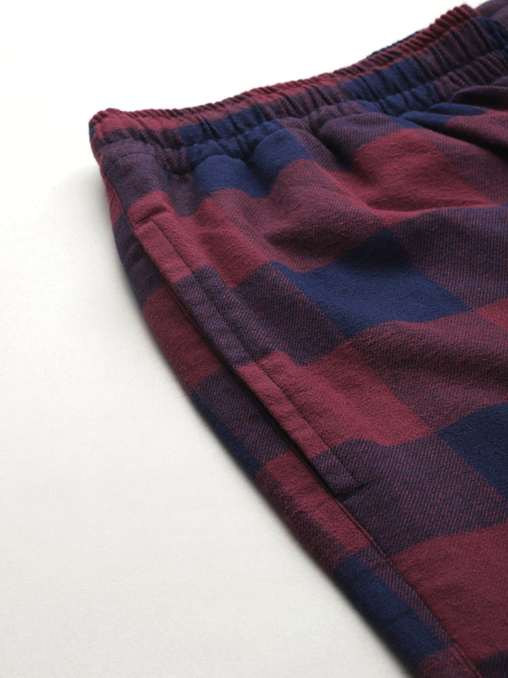 Men Maroon& Navy Blue Checked Pure Cotton Regular Fit Casual Co &Ord Sets