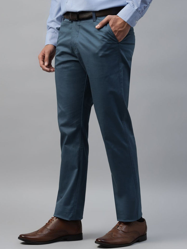 Hancock Men Turquoise Blue Solid  Slim Fit Formal Trouser
