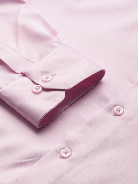 Men Pink Solid Satin Tuxedo Slim fit Party Shirt