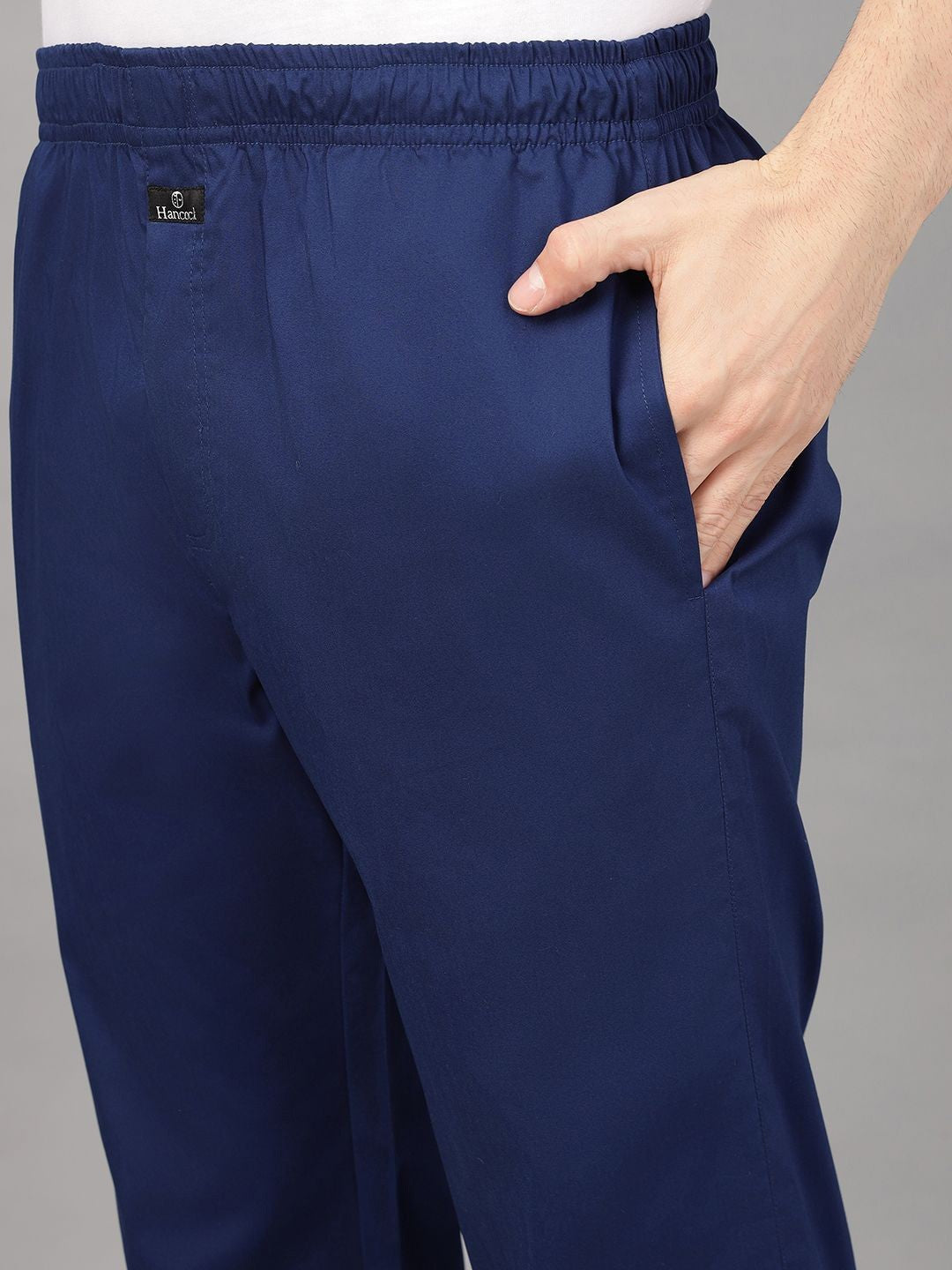 Hancock Men Royal Blue Solid Pure Cotton Relaxed Fit Night Wear Night Suit