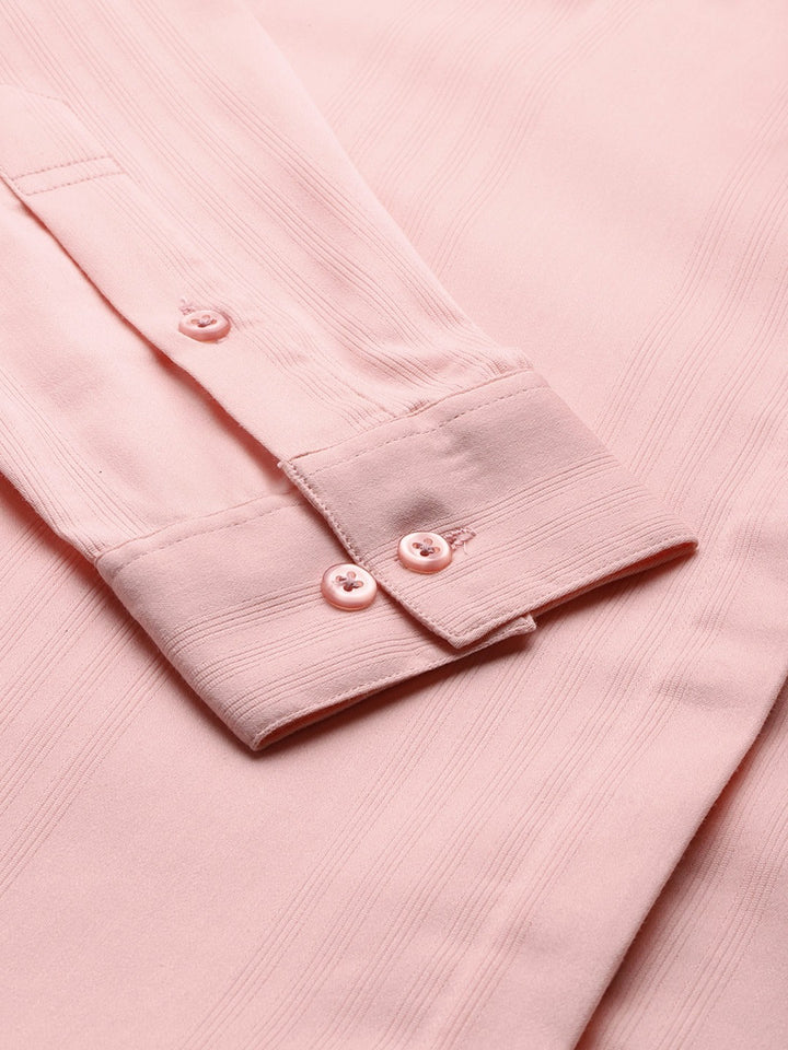 Women Peach Solid Self Design, Pure Cotton Stretchable Wrinkle Free Formal Shirt