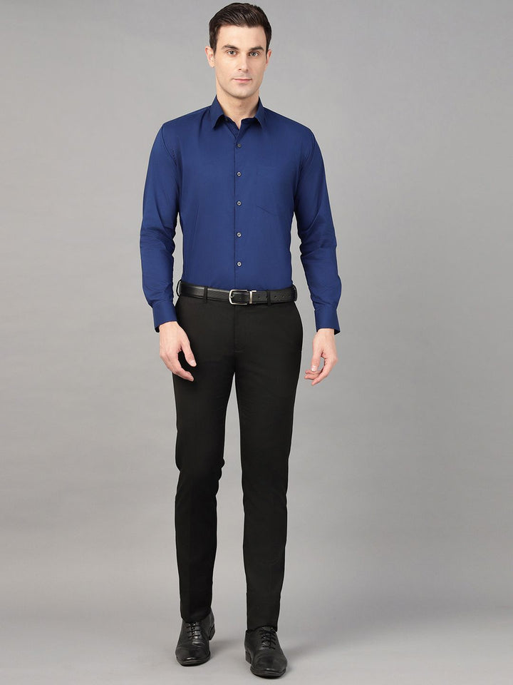 Hancock Men Royal Blue Solid Pure Cotton Slim Fit Formal Shirt