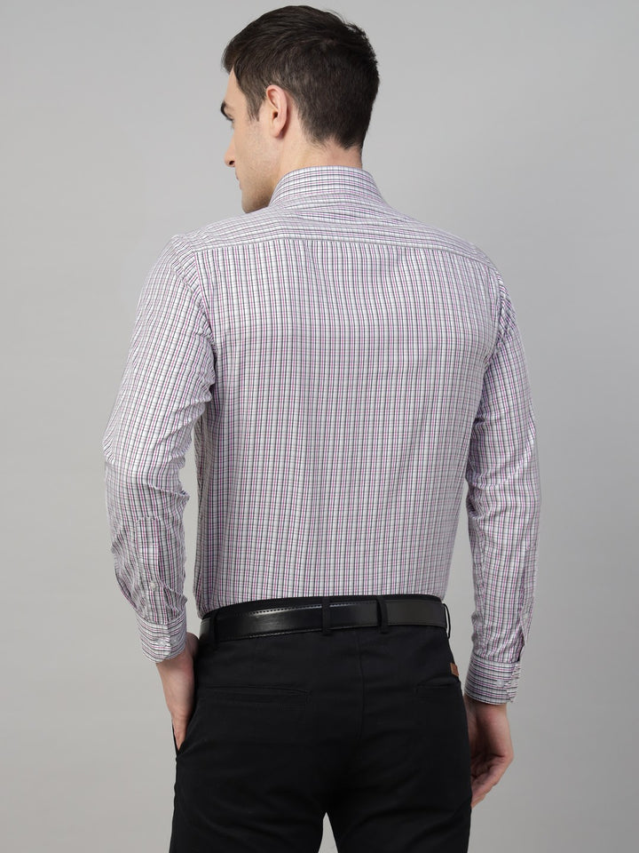 Men Grey & Purple Check Cotton Slim Fit Formal Shirt
