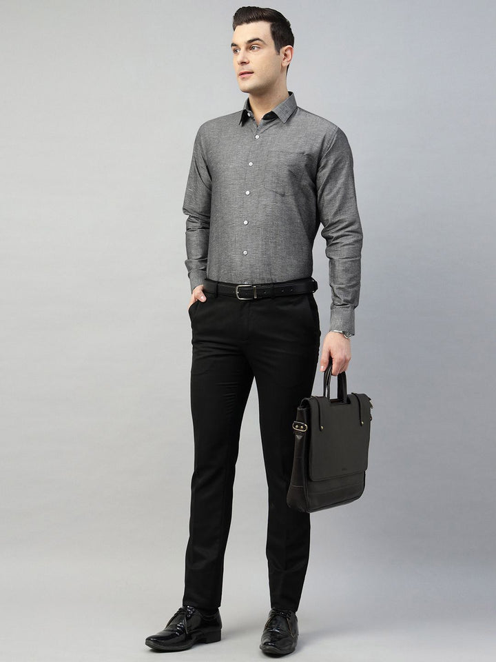 Hancock Men Grey Solid Linen Cotton Slim Fit Formal Shirt
