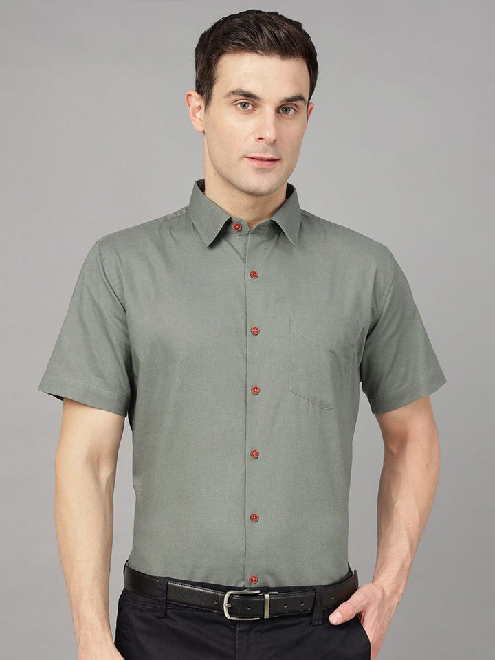 Hancock Men Olive Solid Pure Cotton Slim Fit Formal Shirt