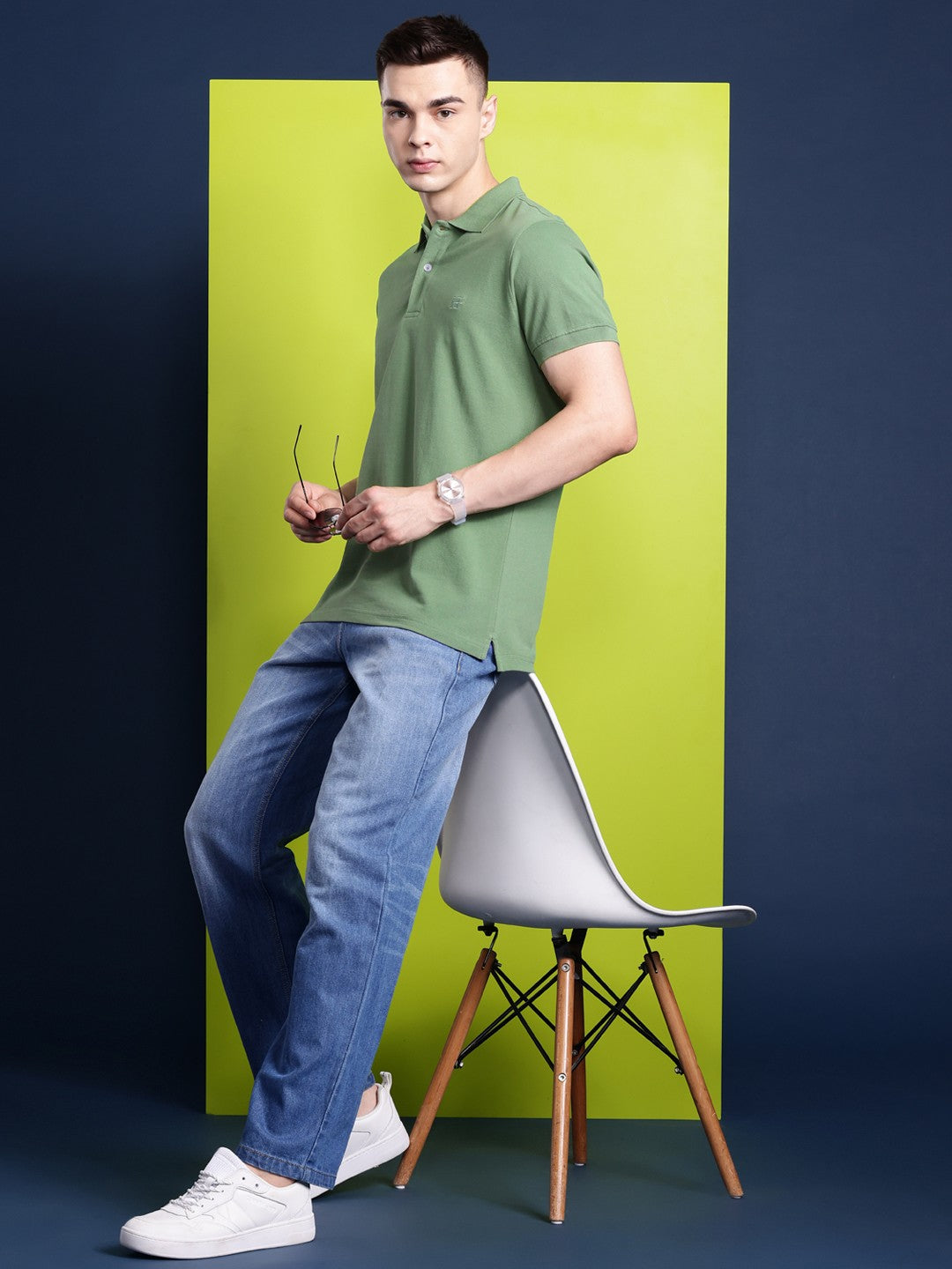 Olive Shirt Combination Light Blue Jeans And Green Shirt Plain Men