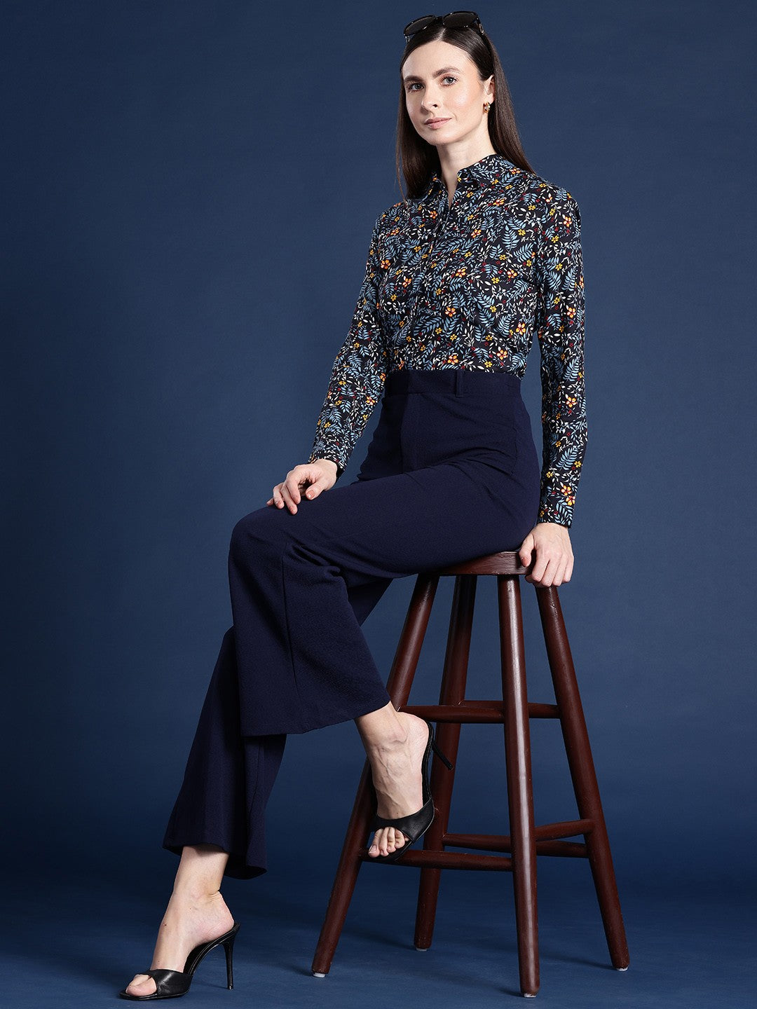 Women Black Floral Viscose Rayon Rayon Formal Shirt