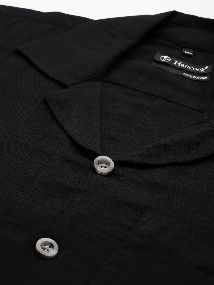 Men Black Solid Pure Cotton Relaxed Fit Casual Shirt