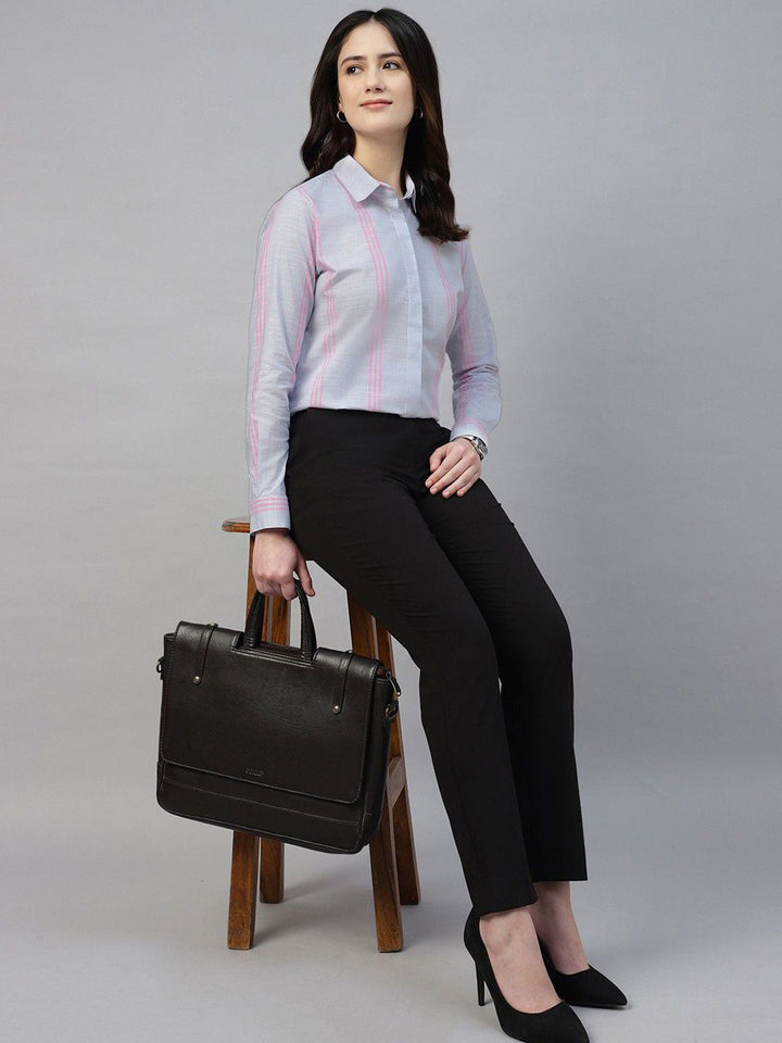 Hancock Women Blue Stripe Pure Cotton Regular Fit Formal Shirt