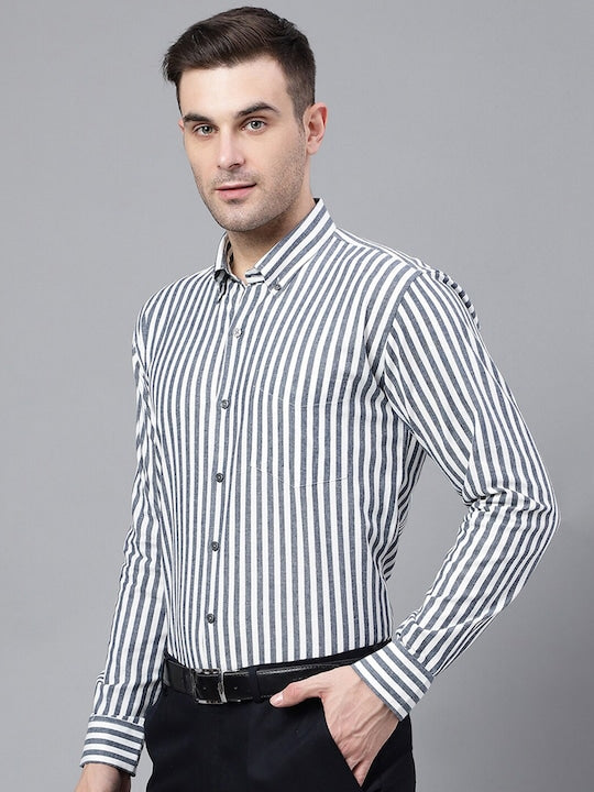 Pencil Striped Plaided Flannel Pure Cotton Slim Fit Formal Shirt