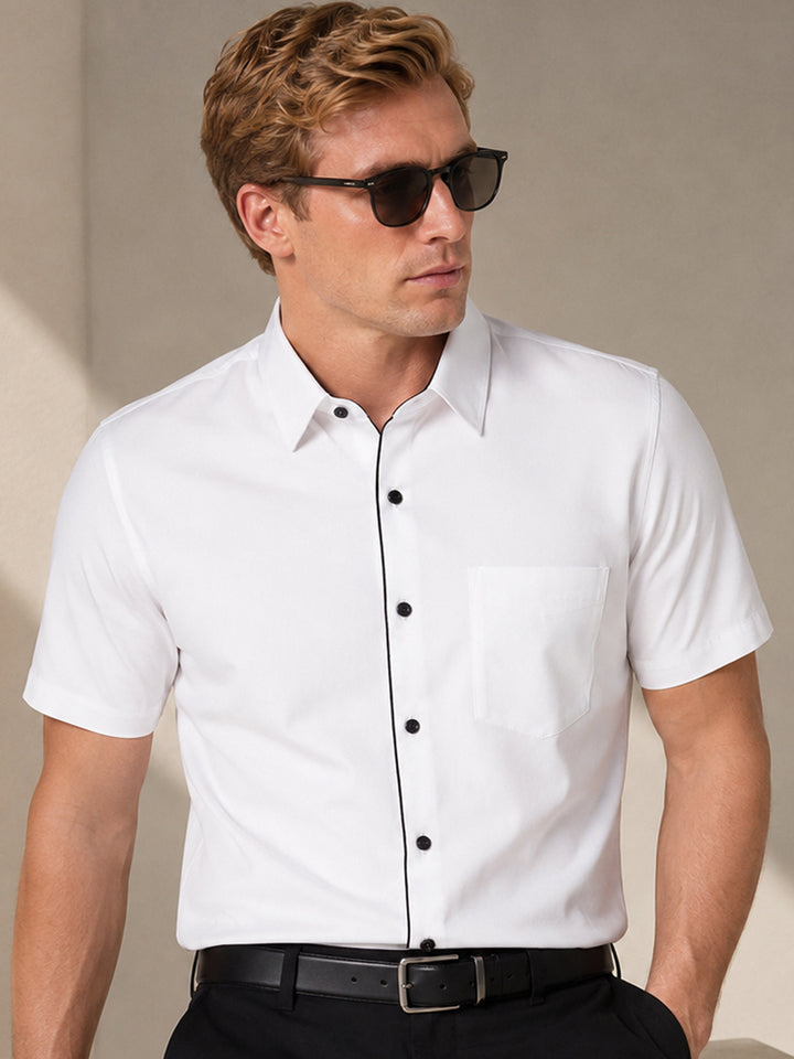 Men White Solid Slim Fit Pure Cotton Formal Shirt