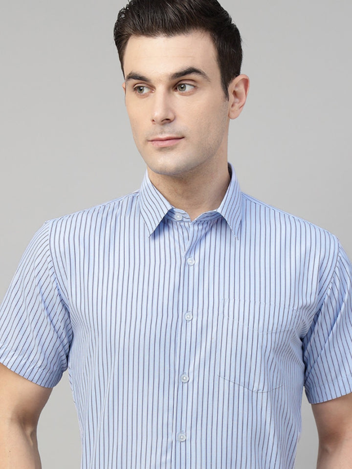 Men Blue Stripe Cotton Slim Fit Formal Shirt