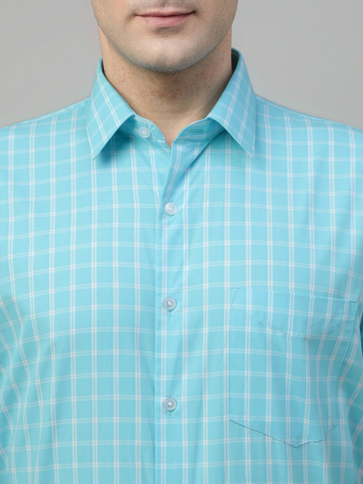 Blue tartan checked pure cotton short sleeves shirt 
