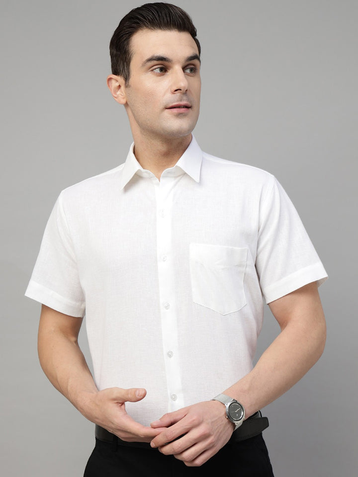  white solid linen short sleeves shirt 