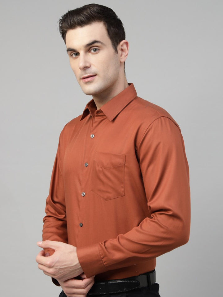 Men Rust Solid Cotton Slim Fit Formal Shirt