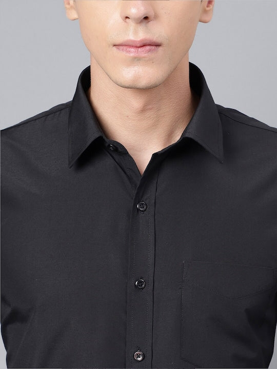 Men Black Solid Rich Cotton Slim Fit Formal Shirt