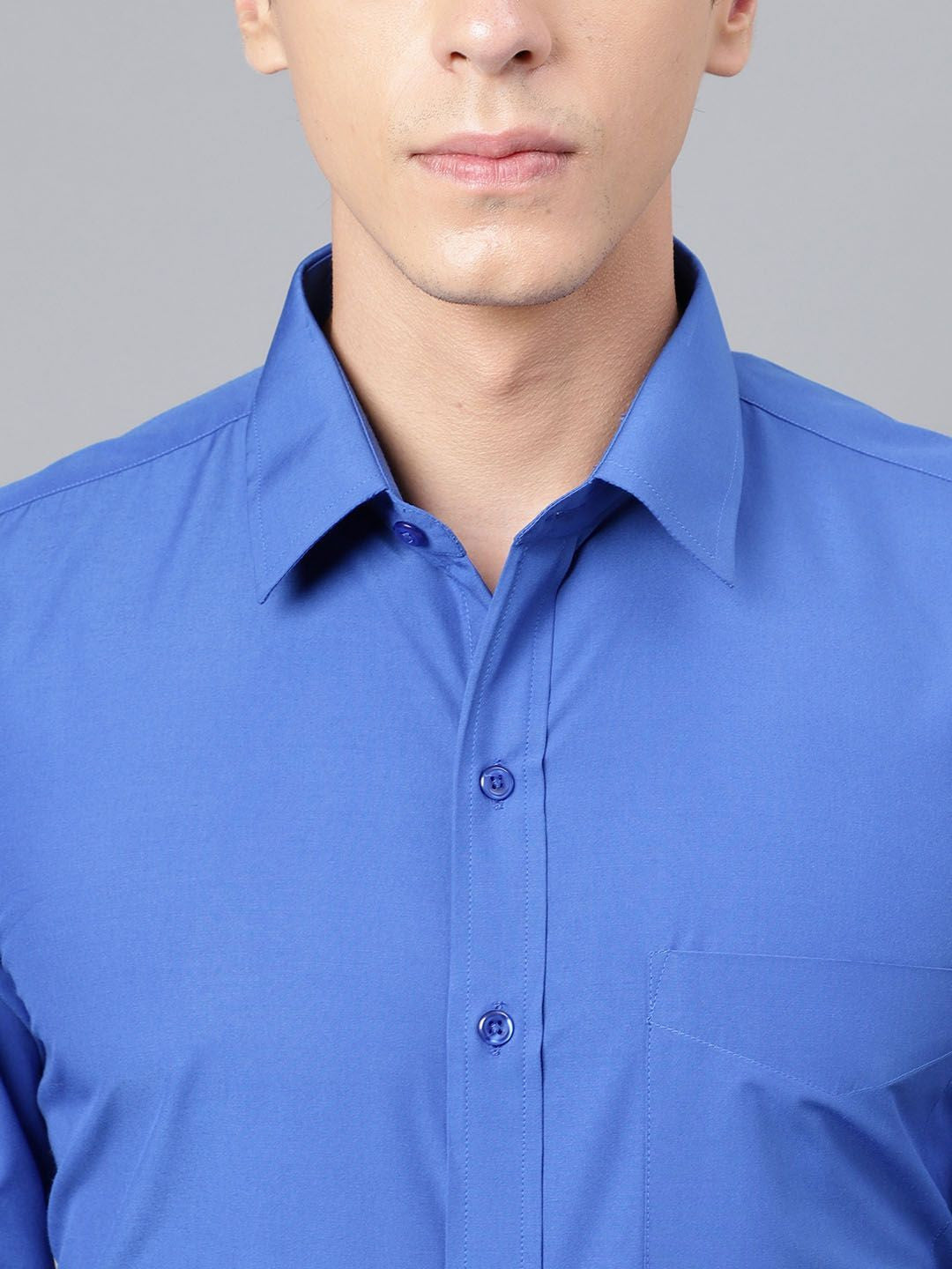 Hancock Men Royal Blue Solid Polyester Slim Fit Formal Shirt