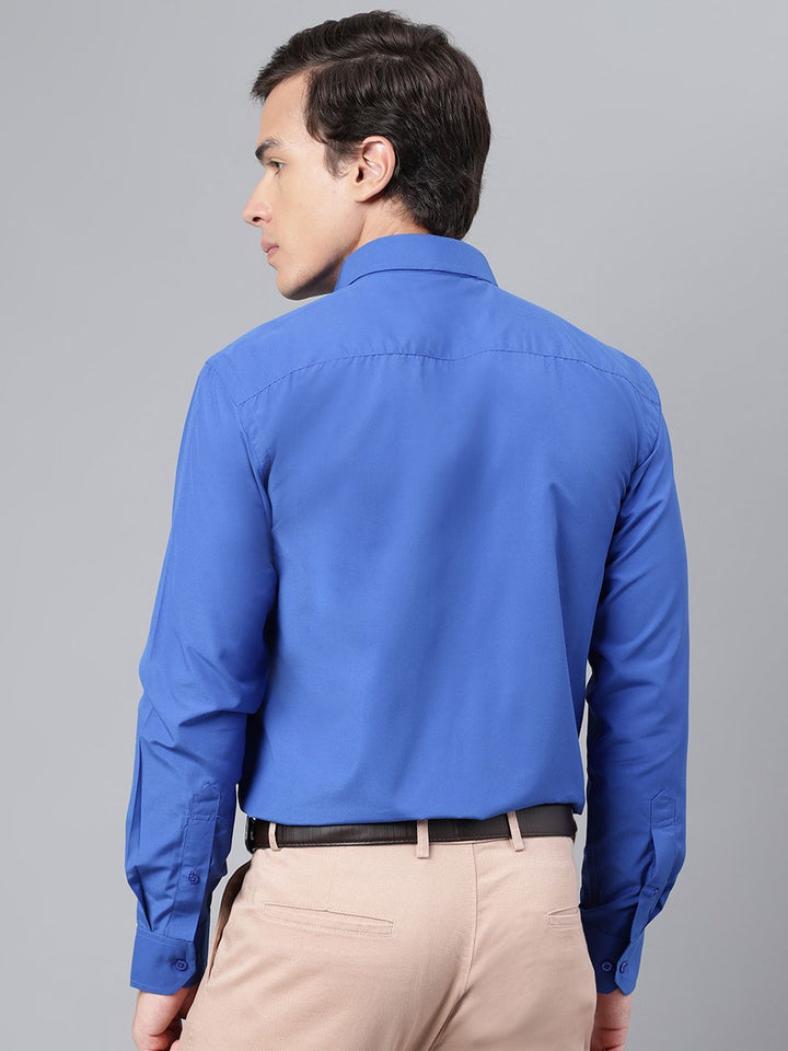 Hancock Men Royal Blue Solid Polyester Slim Fit Formal Shirt