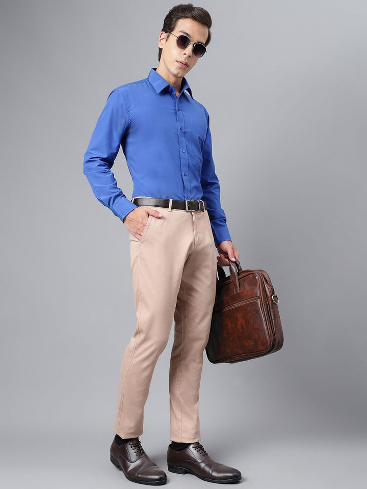 Hancock Men Royal Blue Solid Polyester Slim Fit Formal Shirt
