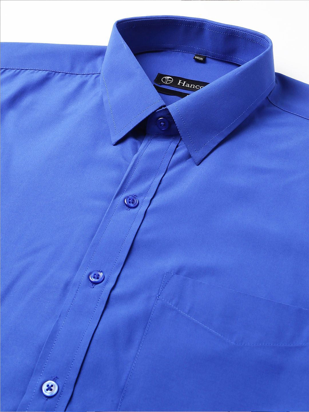 Hancock Men Royal Blue Solid Polyester Slim Fit Formal Shirt