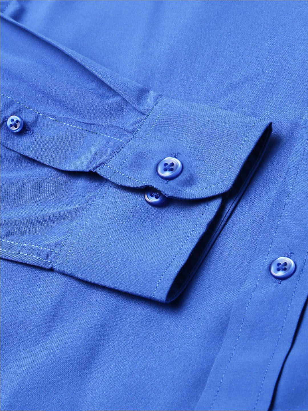 Hancock Men Royal Blue Solid Polyester Slim Fit Formal Shirt