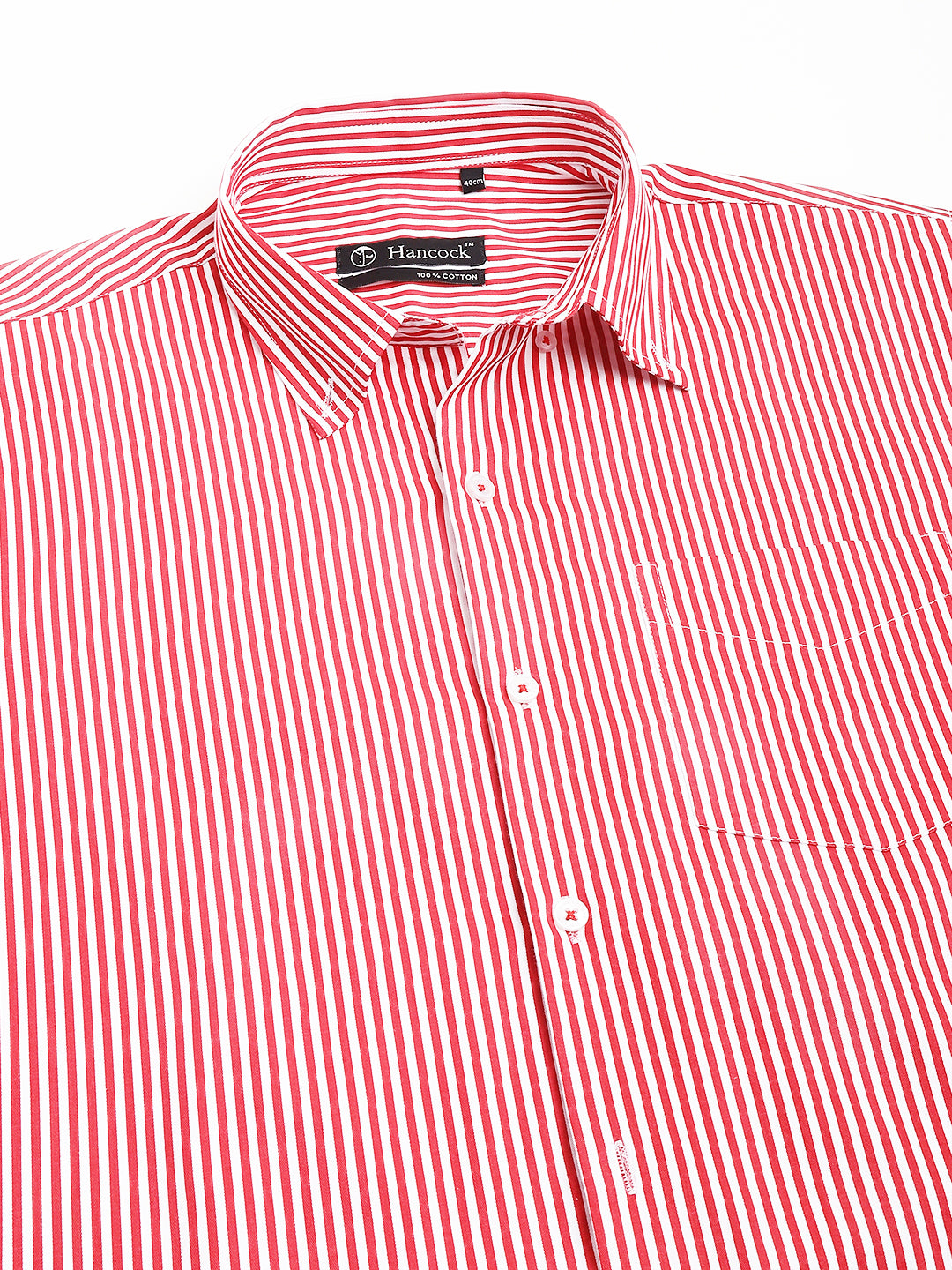 Men White & Red Pure Cotton Candy Striped Button-Down Collar Slim Fit Casual Shirt