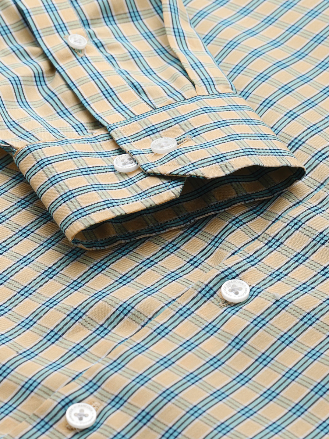 Men Yellow windowpane Checked Pure Cotton Slim Fit Formal Shirt