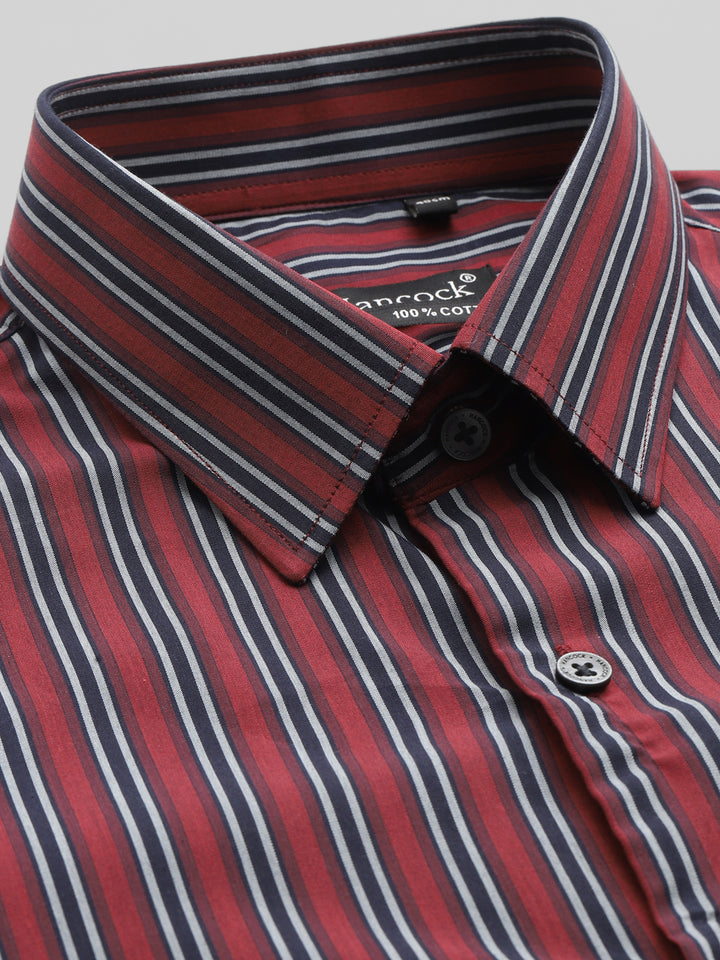Men Blue Vertical Striped Pure Cotton Slim Fit Formal Shirt