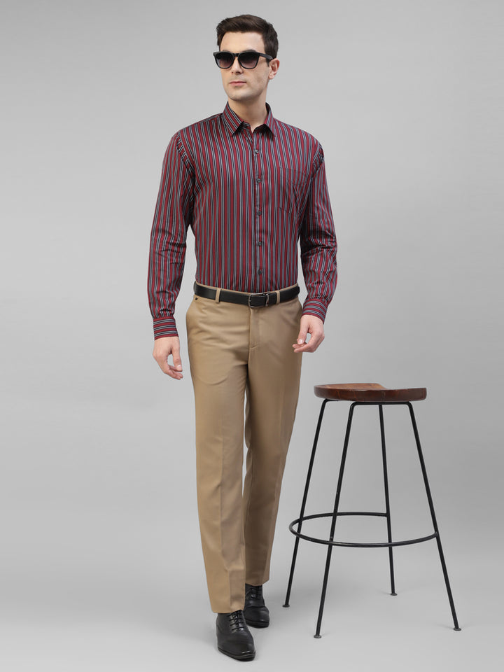 Men Blue Vertical Striped Pure Cotton Slim Fit Formal Shirt