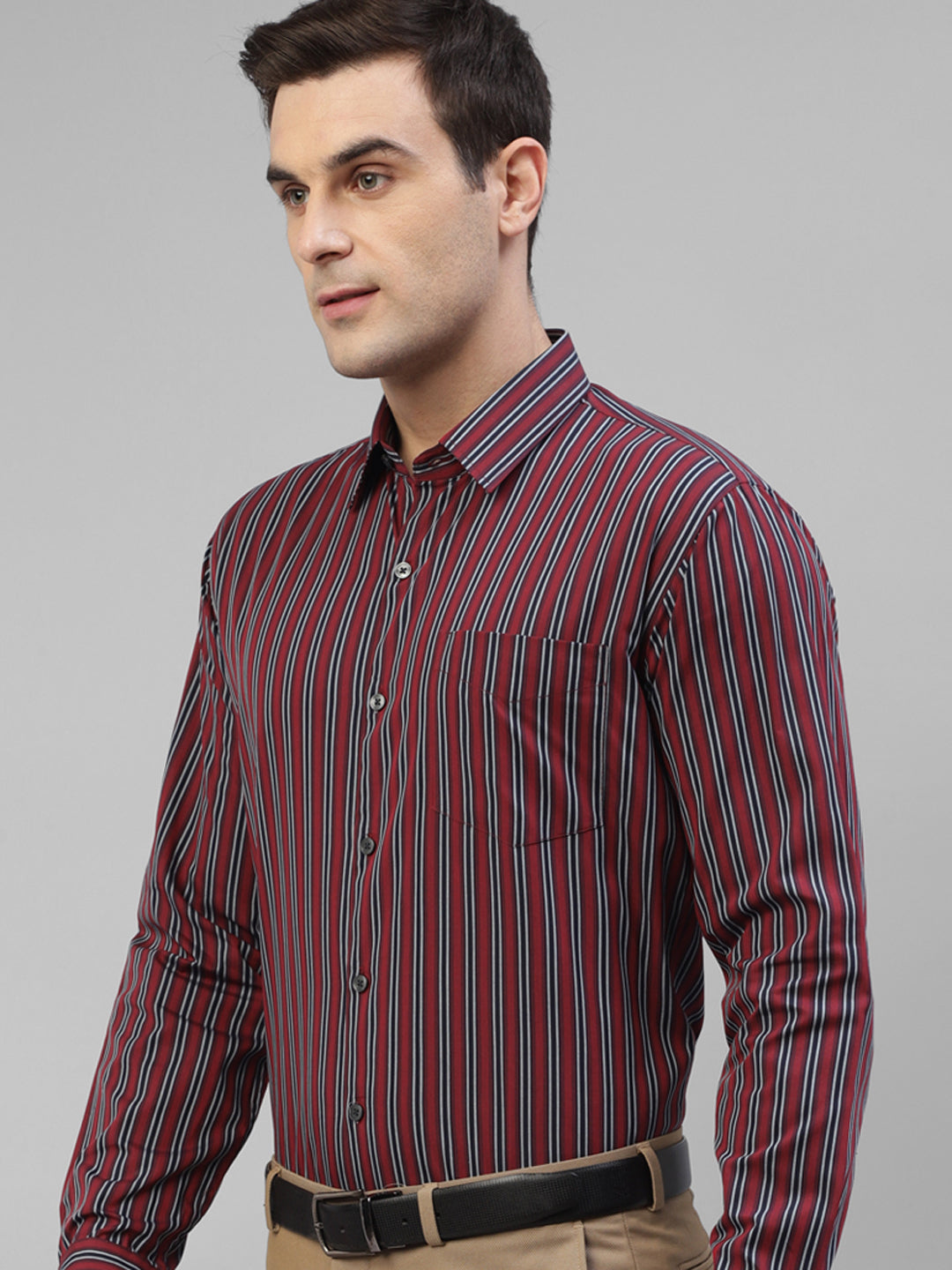 Men Blue Vertical Striped Pure Cotton Slim Fit Formal Shirt