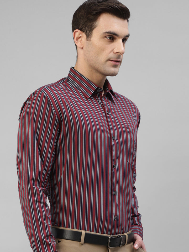 Men Blue Vertical Striped Pure Cotton Slim Fit Formal Shirt