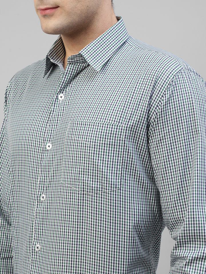 Men White & Green Micro Checked Pure Cotton Slim Fit Formal Shirt